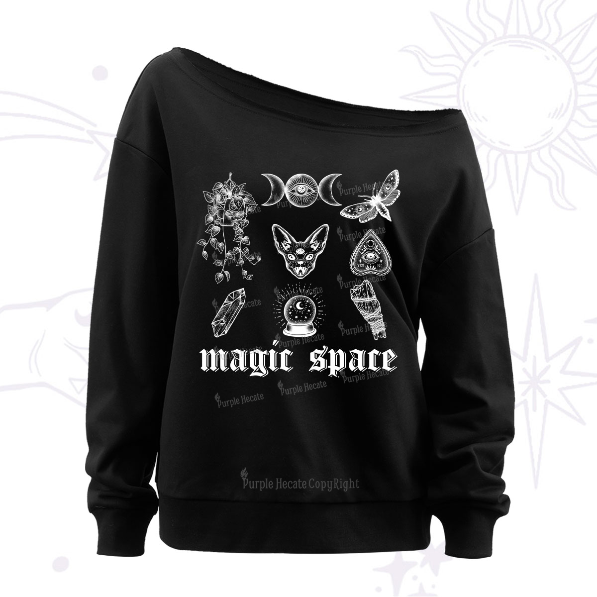 Purplehecate Magic Space Off The Shoulder Sweatshirt
