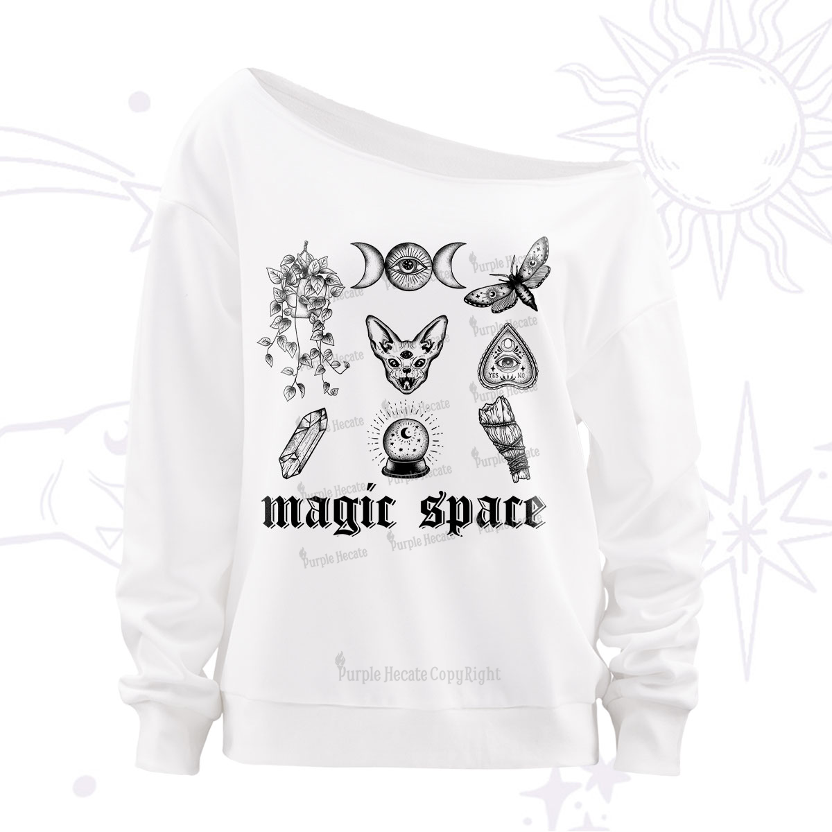 Purplehecate Magic Space Off The Shoulder Sweatshirt
