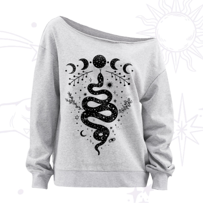 Purplehecate Snake And Moon Phase Comfort Off The Shoulder Sweatshirt