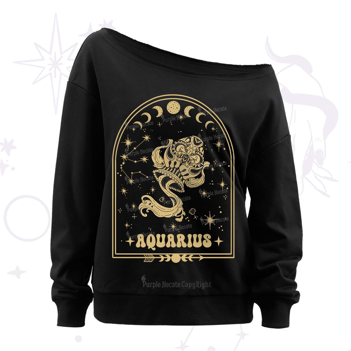 Purplehecate Zodiac Aquarius Under the Stars Off The Shoulder Sweatshirt