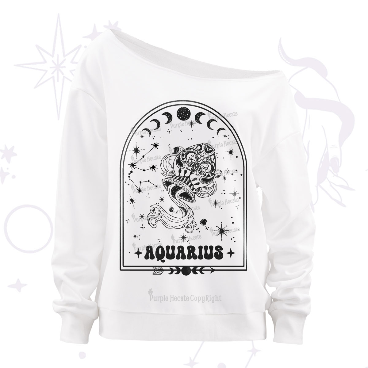 Purplehecate Zodiac Aquarius Under the Stars Off The Shoulder Sweatshirt