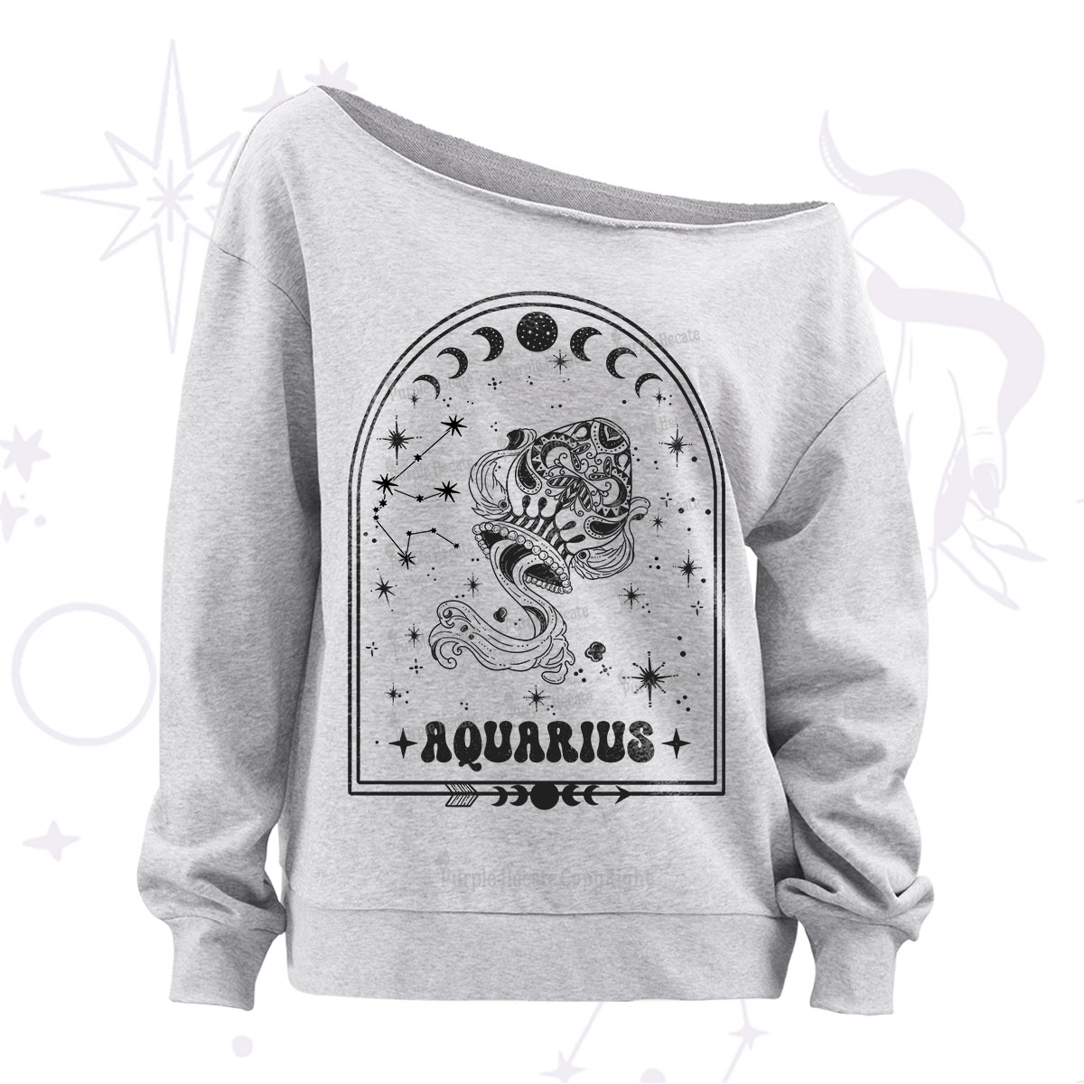 Purplehecate Zodiac Aquarius Under the Stars Off The Shoulder Sweatshirt