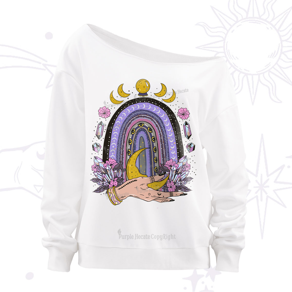 Purplehecate Magic Rainbow Off The Shoulder Sweatshirt