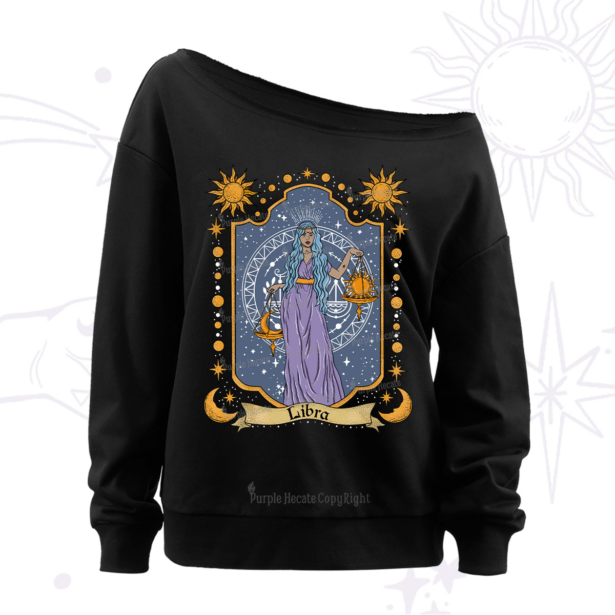 Purplehecate Libra Zodiac Off The Shoulder Sweatshirt