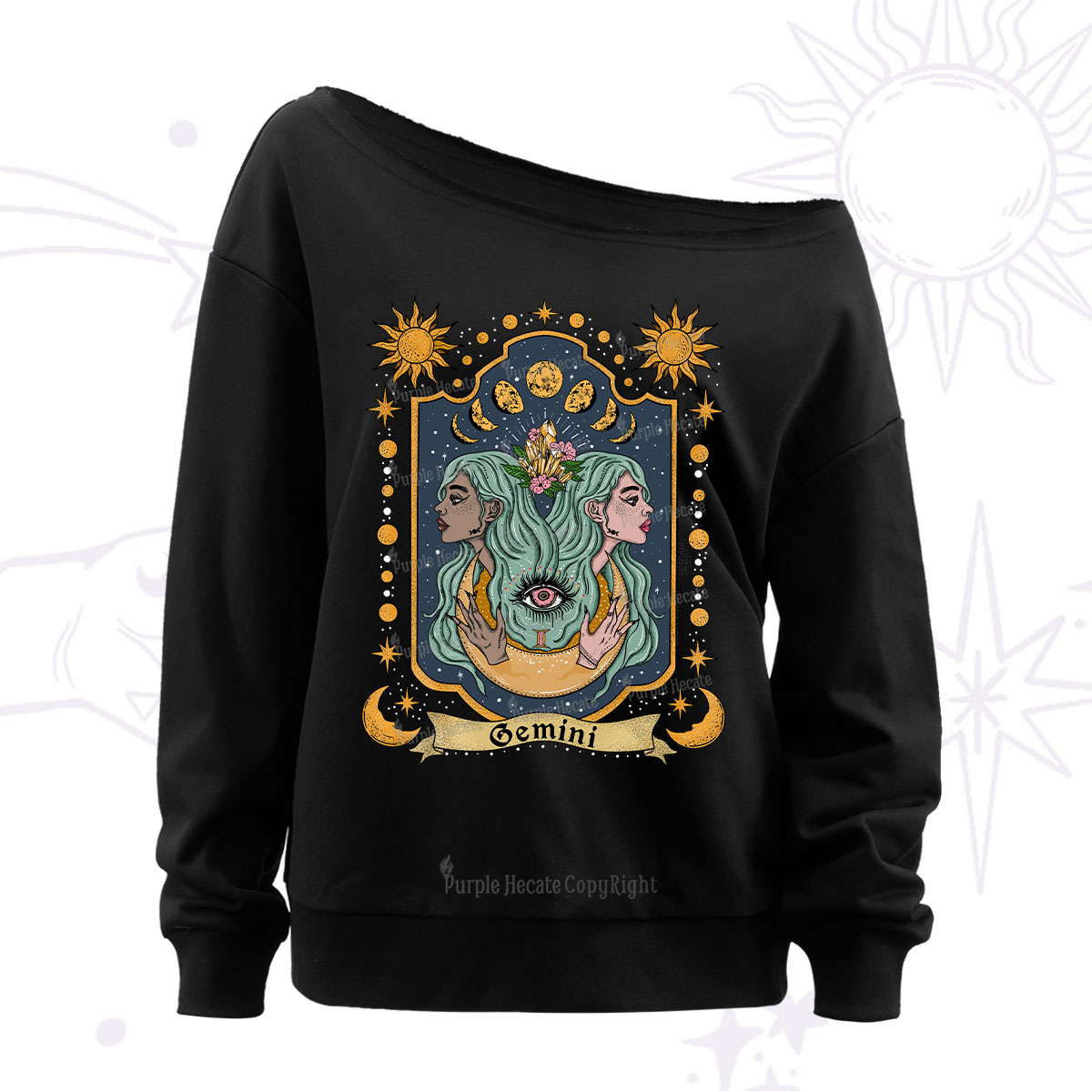 Purplehecate Gemini Zodiac Off The Shoulder Sweatshirt