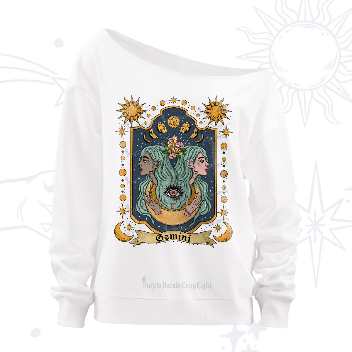 Purplehecate Gemini Zodiac Off The Shoulder Sweatshirt