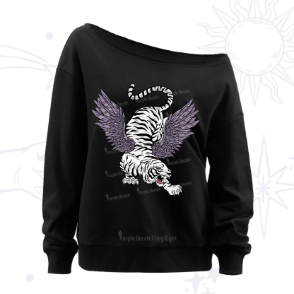 Purplehecate Tiger With Wings Off The Shoulder Sweatshirt
