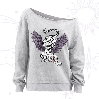 Purplehecate Tiger With Wings Off The Shoulder Sweatshirt