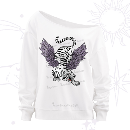 Purplehecate Tiger With Wings Off The Shoulder Sweatshirt