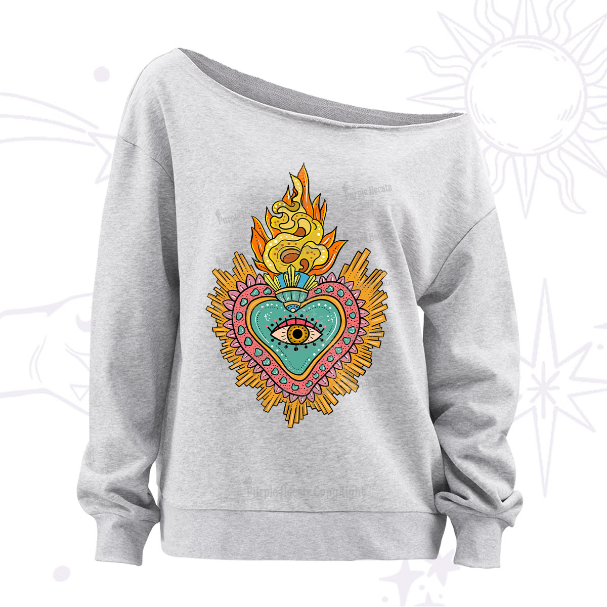 Purplehecate Rainbow Sacred Heart Off The Shoulder Sweatshirt