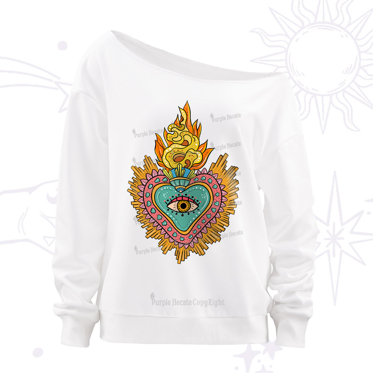 Purplehecate Rainbow Sacred Heart Off The Shoulder Sweatshirt