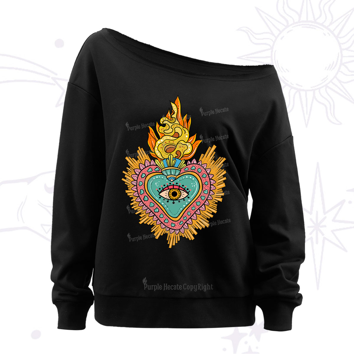 Purplehecate Rainbow Sacred Heart Off The Shoulder Sweatshirt