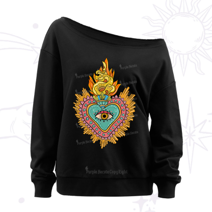 Purplehecate Rainbow Sacred Heart Off The Shoulder Sweatshirt