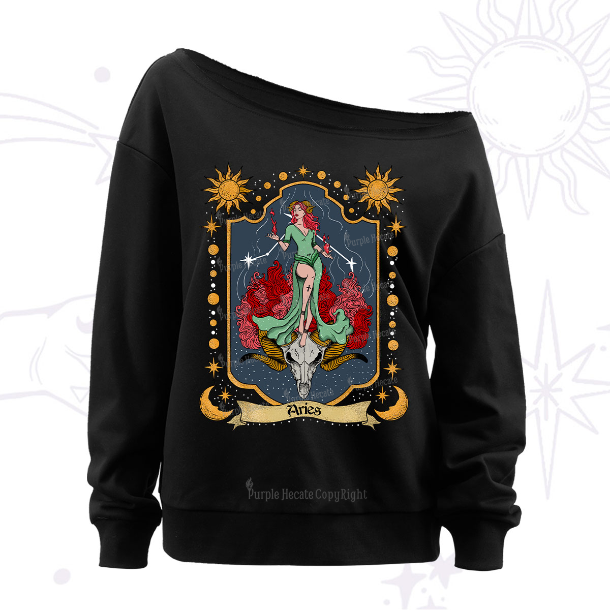 Purplehecate Aries Zodiac Off The Shoulder Sweatshirt