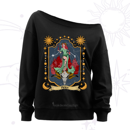 Purplehecate Aries Zodiac Off The Shoulder Sweatshirt