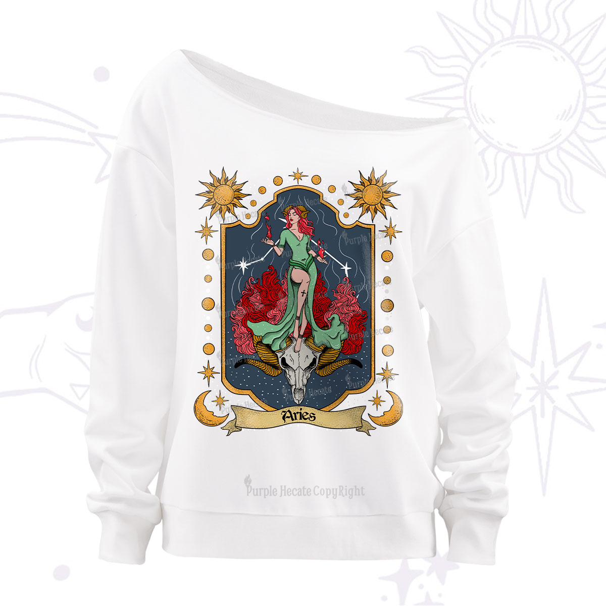 Purplehecate Aries Zodiac Off The Shoulder Sweatshirt