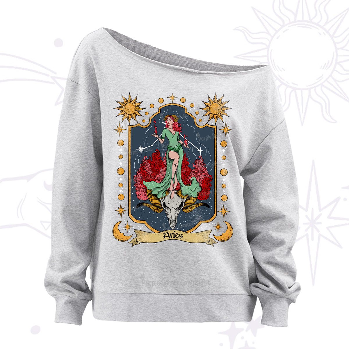 Purplehecate Aries Zodiac Off The Shoulder Sweatshirt