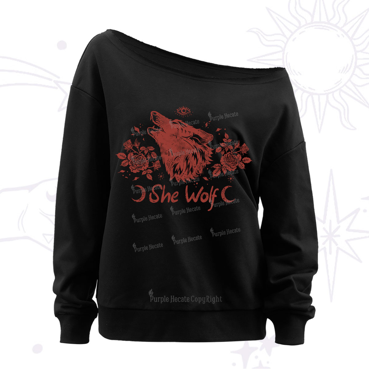 Purplehecate She Wolf Off The Shoulder Sweatshirt