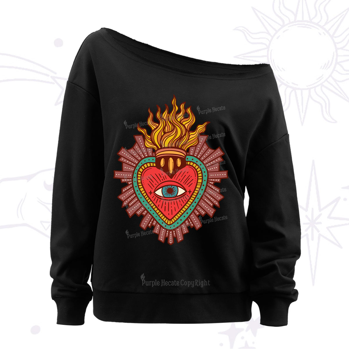 Purplehecate Sacred Heart Off The Shoulder Sweatshirt