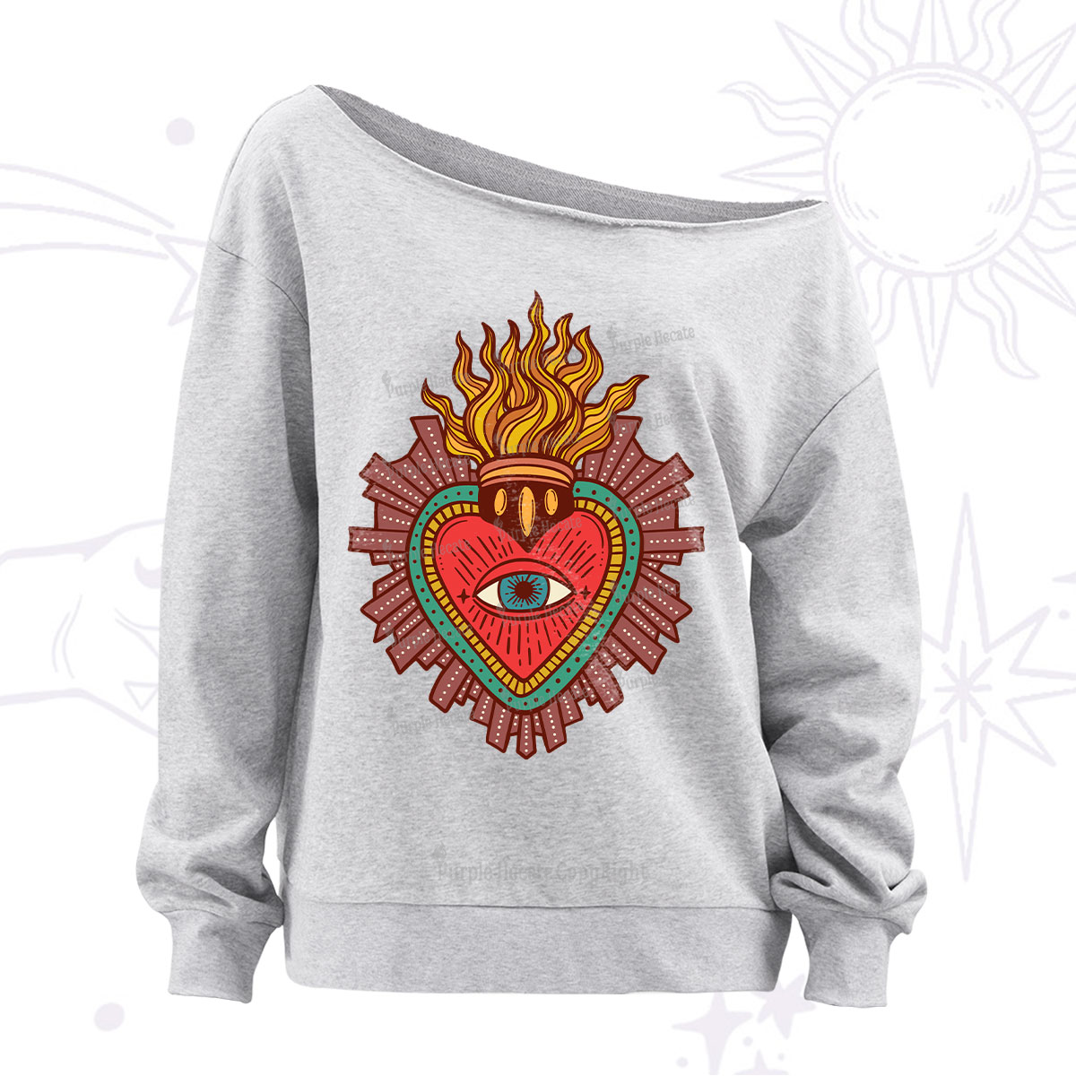 Purplehecate Sacred Heart Off The Shoulder Sweatshirt