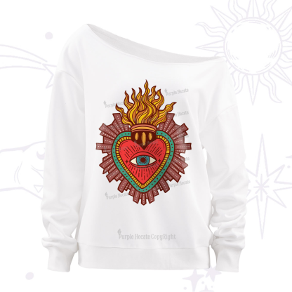 Purplehecate Sacred Heart Off The Shoulder Sweatshirt