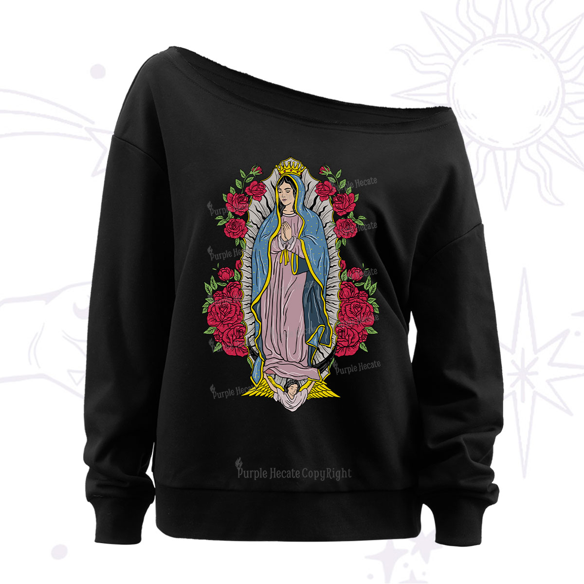 Purplehecate Mother Mary Off The Shoulder Sweatshirt