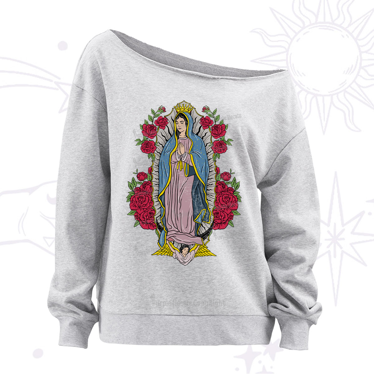 Purplehecate Mother Mary Off The Shoulder Sweatshirt