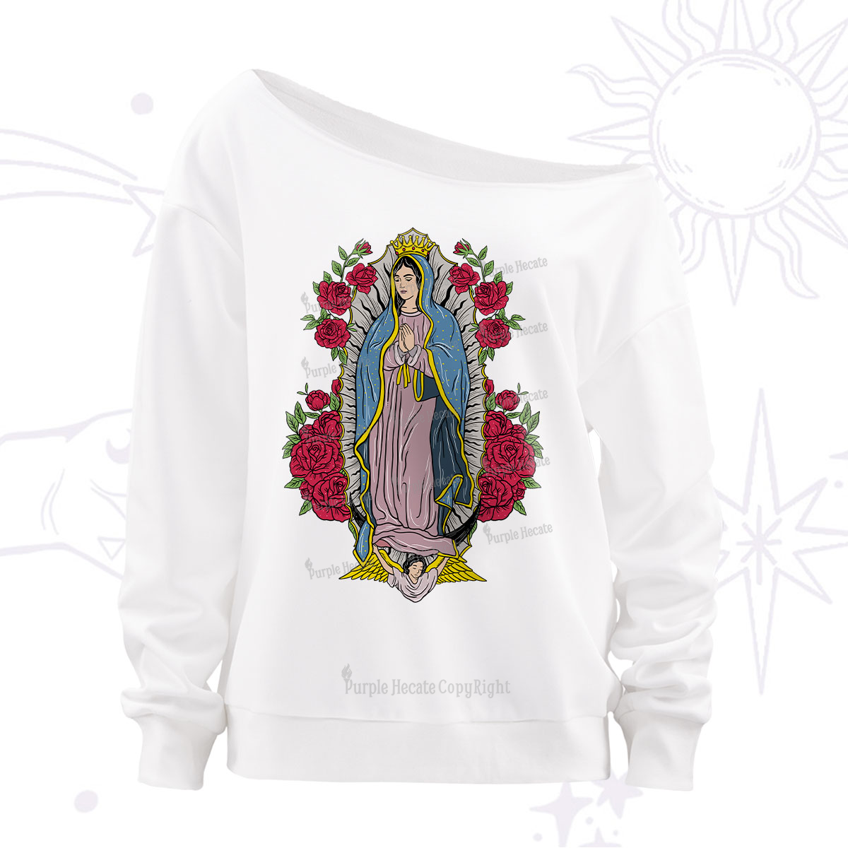 Purplehecate Mother Mary Off The Shoulder Sweatshirt