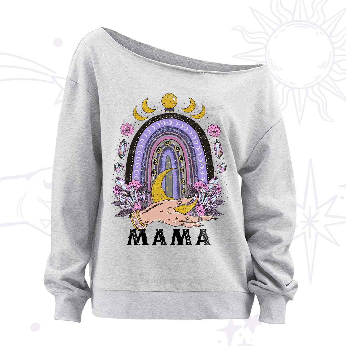 Purplehecate Gothic Mama Rainbow Off The Shoulder Sweatshirt