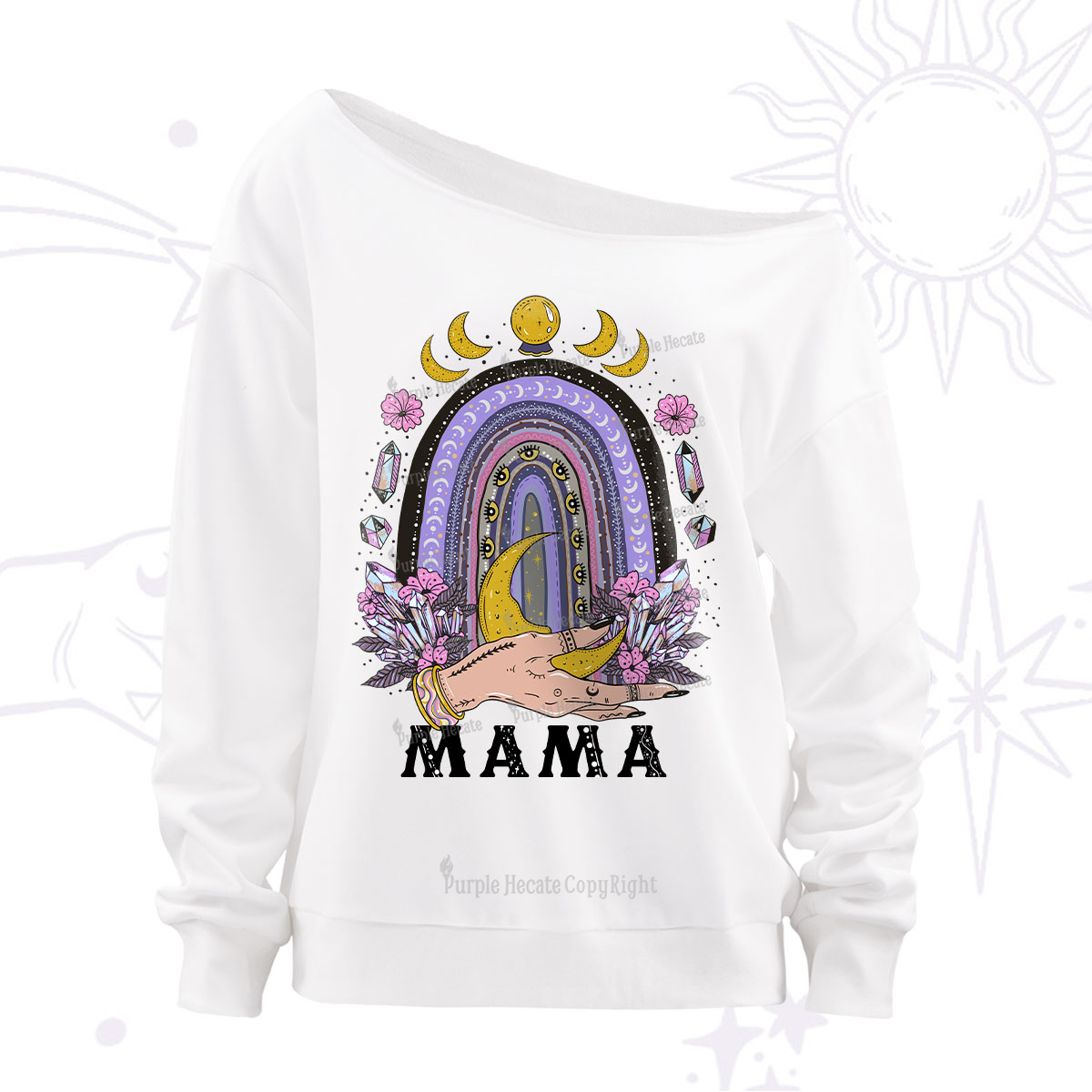 Purplehecate Gothic Mama Rainbow Off The Shoulder Sweatshirt