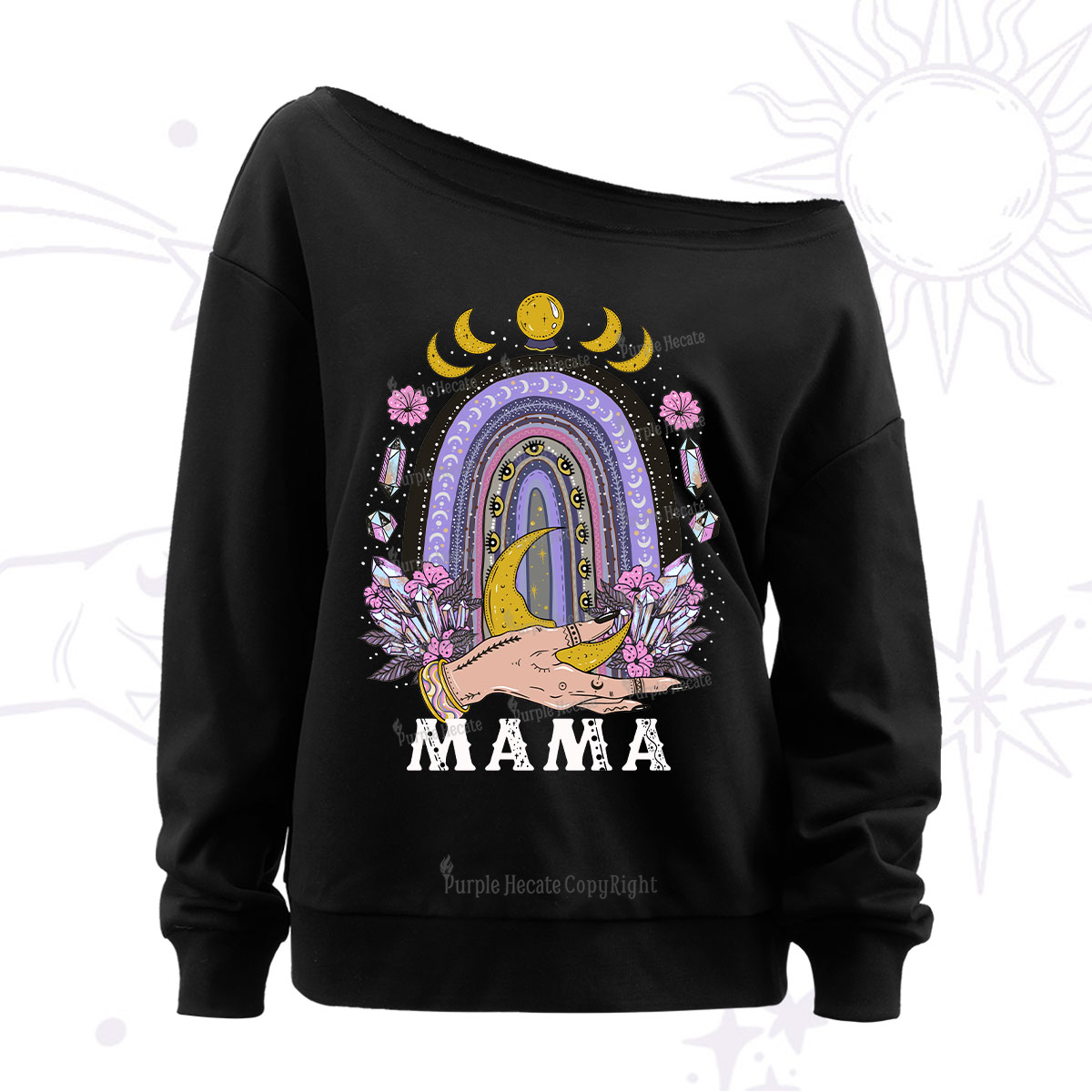 Purplehecate Gothic Mama Rainbow Off The Shoulder Sweatshirt