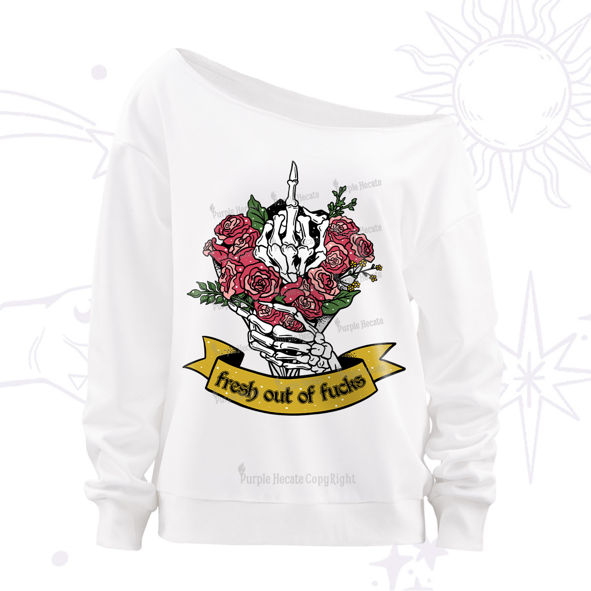 Purplehecate Fresh Out Of Fucks Off The Shoulder Sweatshirt