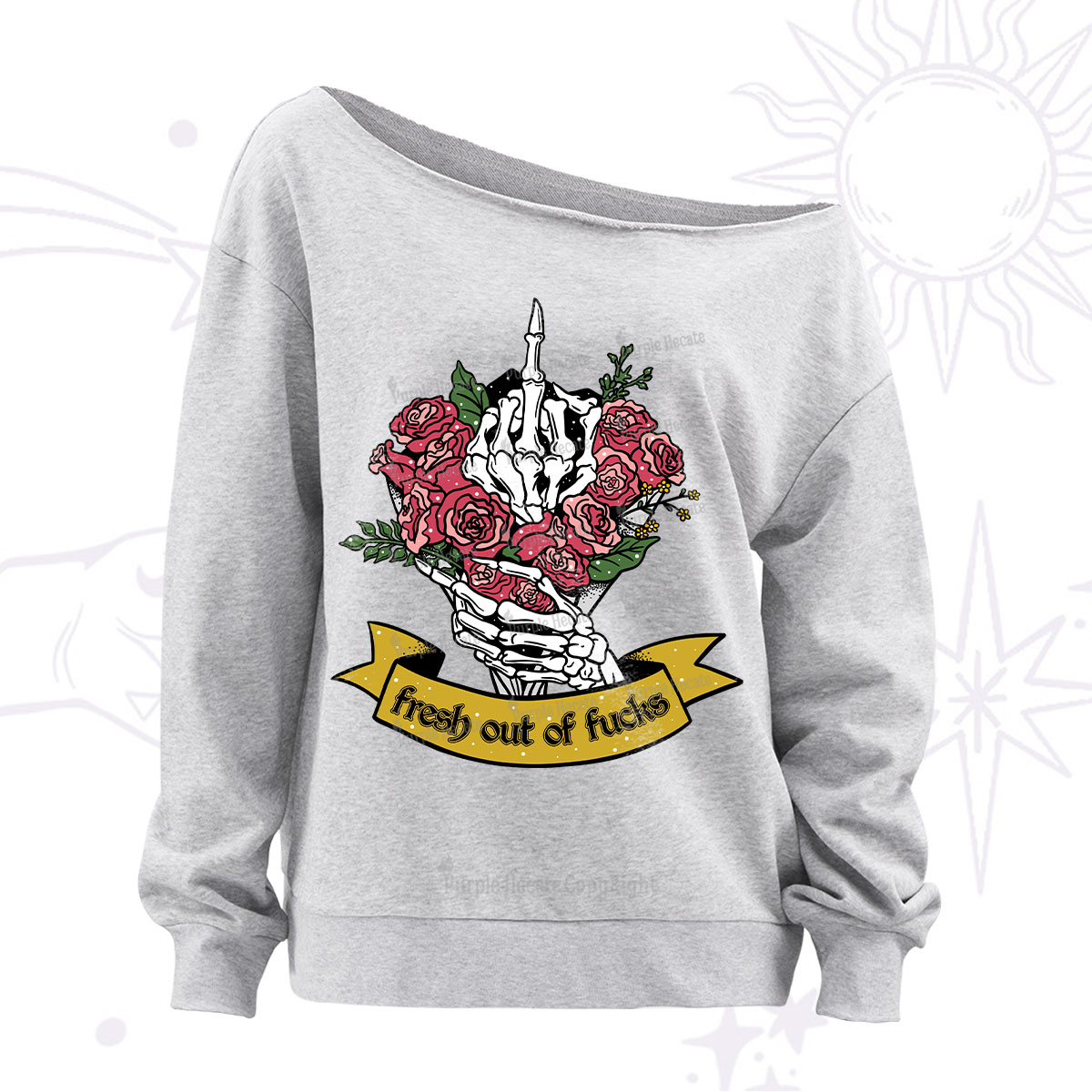 Purplehecate Fresh Out Of Fucks Off The Shoulder Sweatshirt