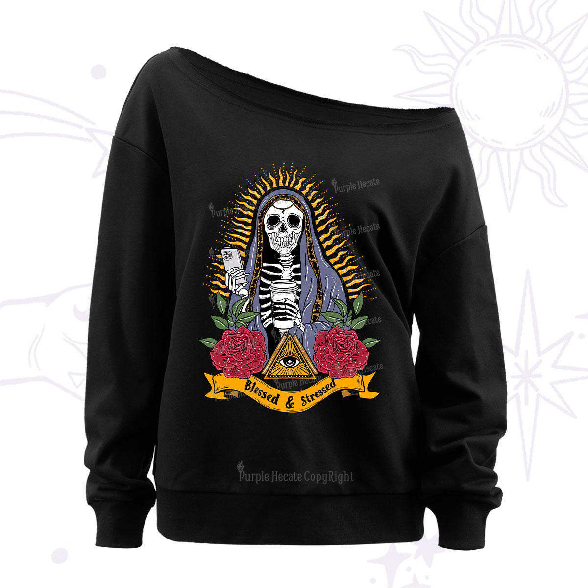 Purplehecate Blessed And Stressed Off The Shoulder Sweatshirt