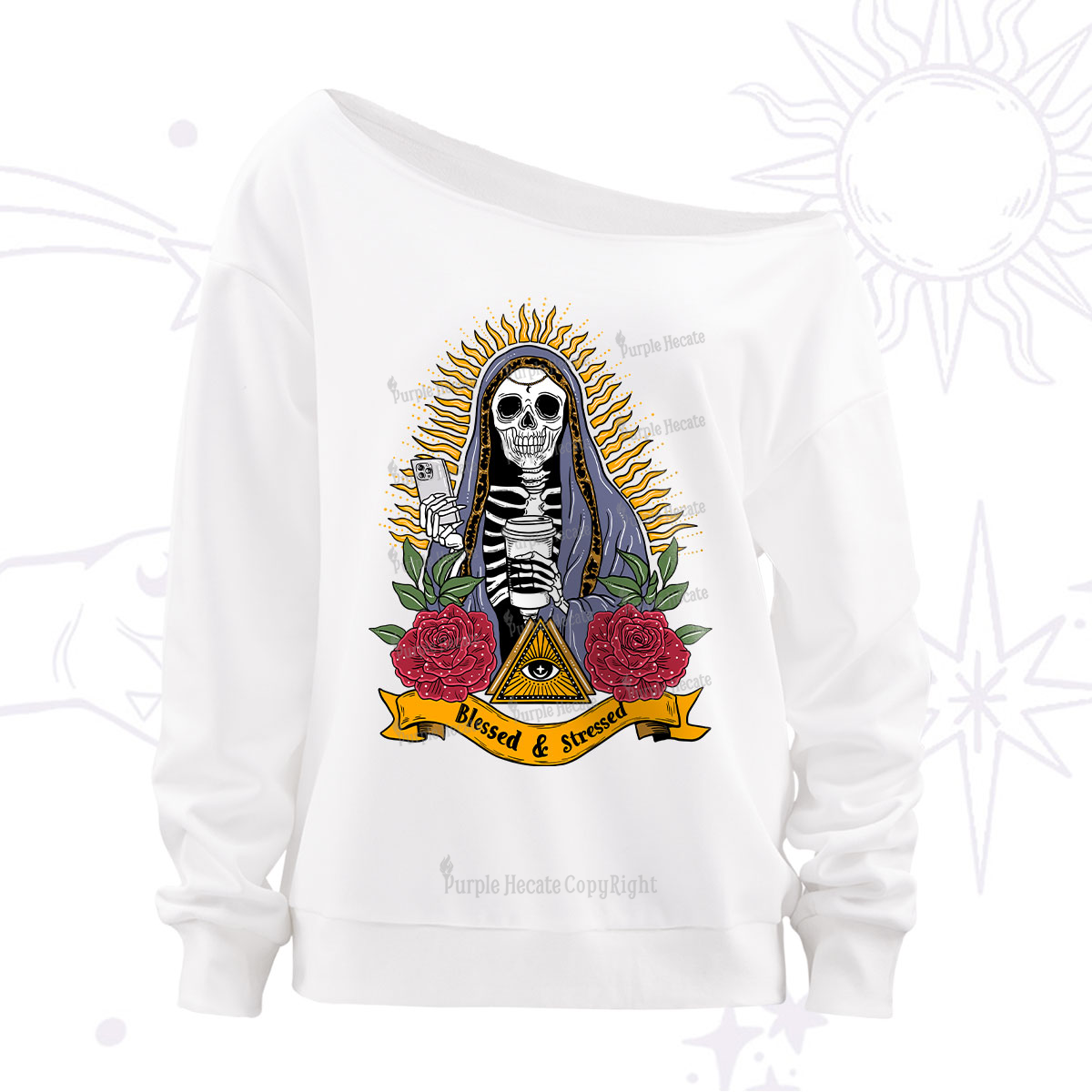 Purplehecate Blessed And Stressed Off The Shoulder Sweatshirt