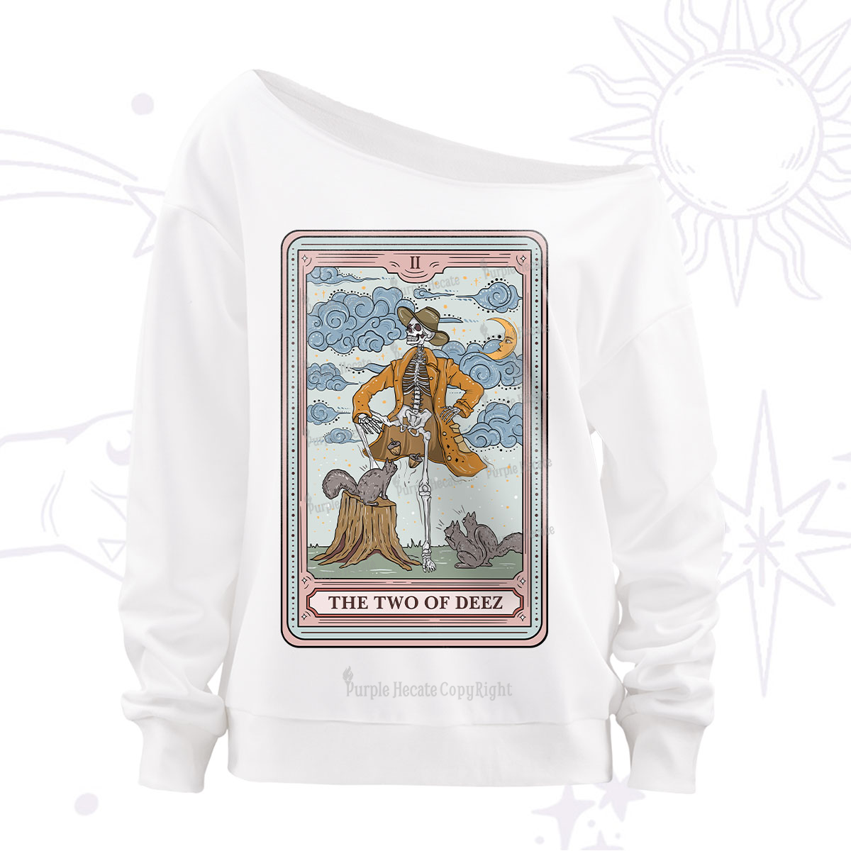 Purplehecate The Two Of Deez Tarot Washed T-Shirt Off The Shoulder Sweatshirt