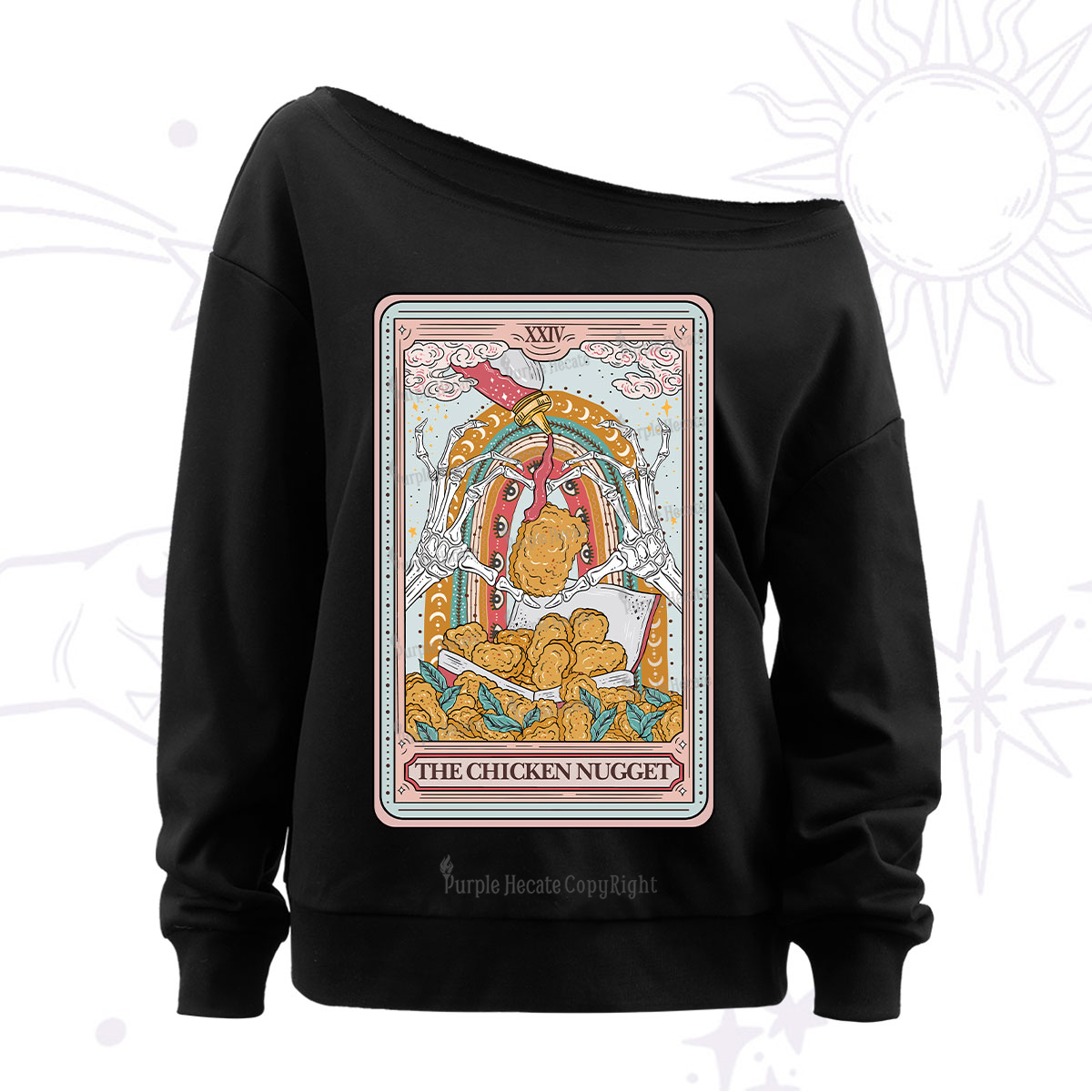 Purplehecate The Chicken Nugget Food Tarot Off The Shoulder Sweatshirt