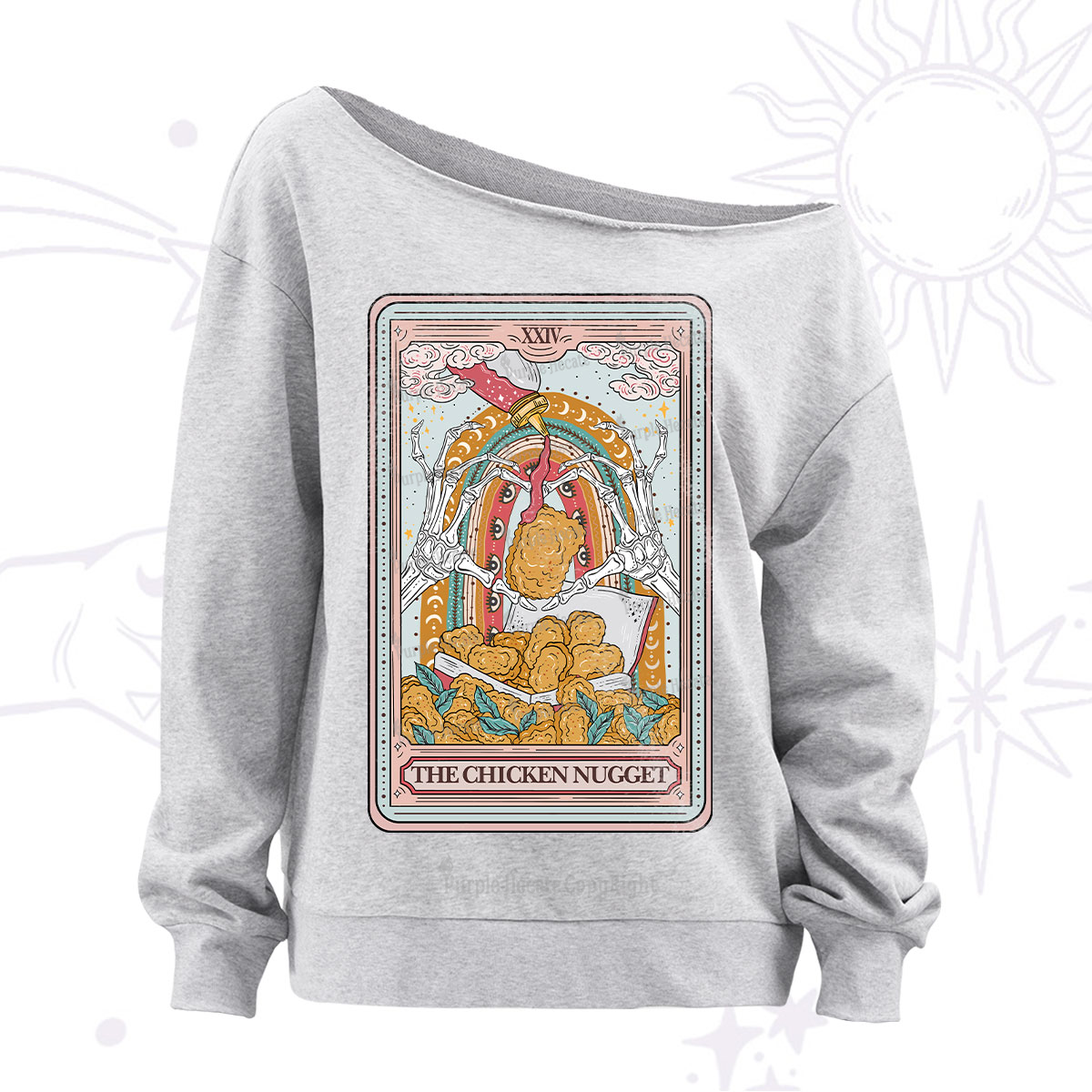 Purplehecate The Chicken Nugget Food Tarot Off The Shoulder Sweatshirt