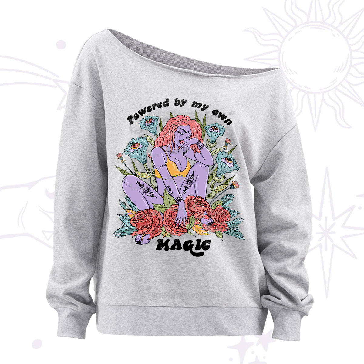 Purplehecate Powered By My Own Magic Off The Shoulder Sweatshirt