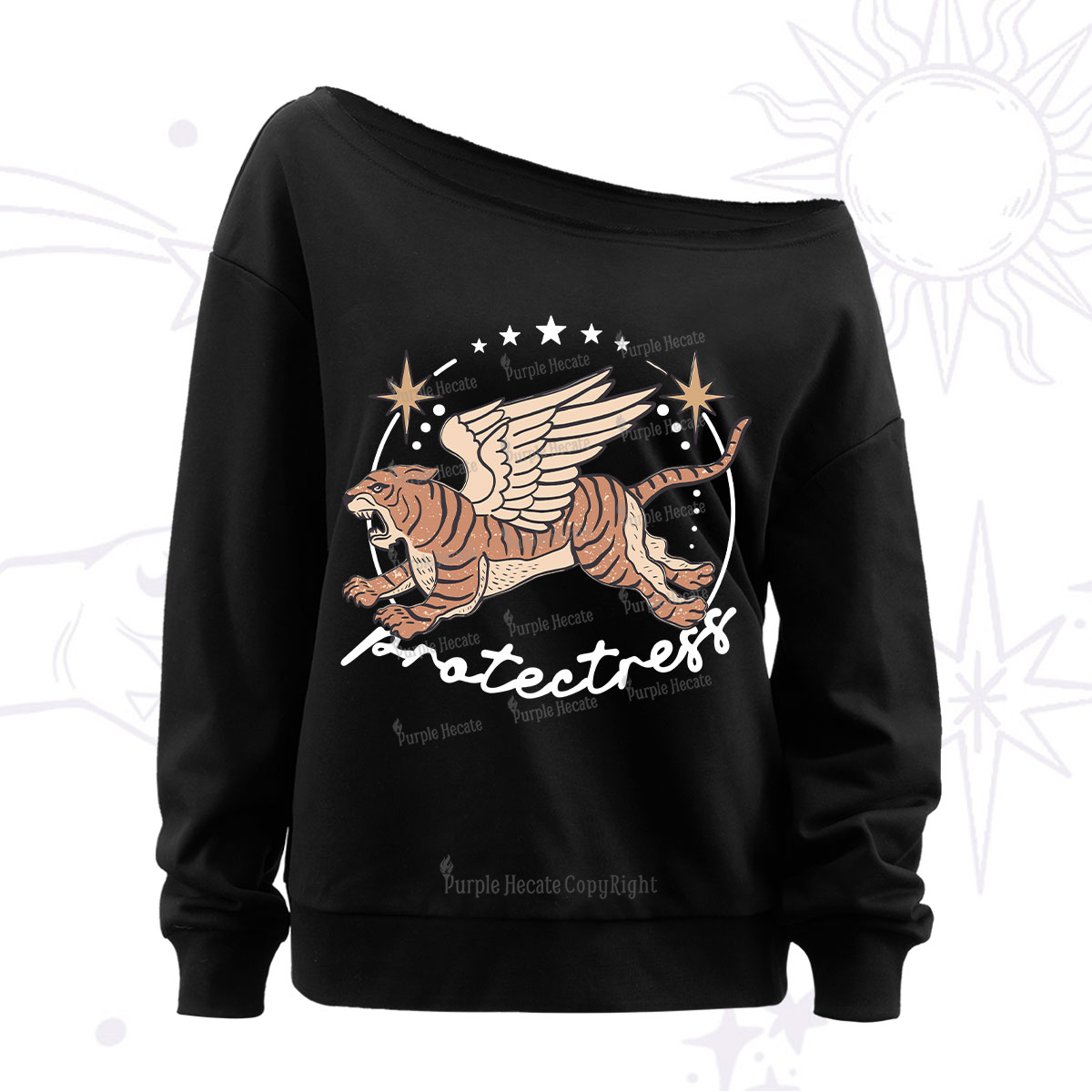 Purplehecate Protectress Off The Shoulder Sweatshirt