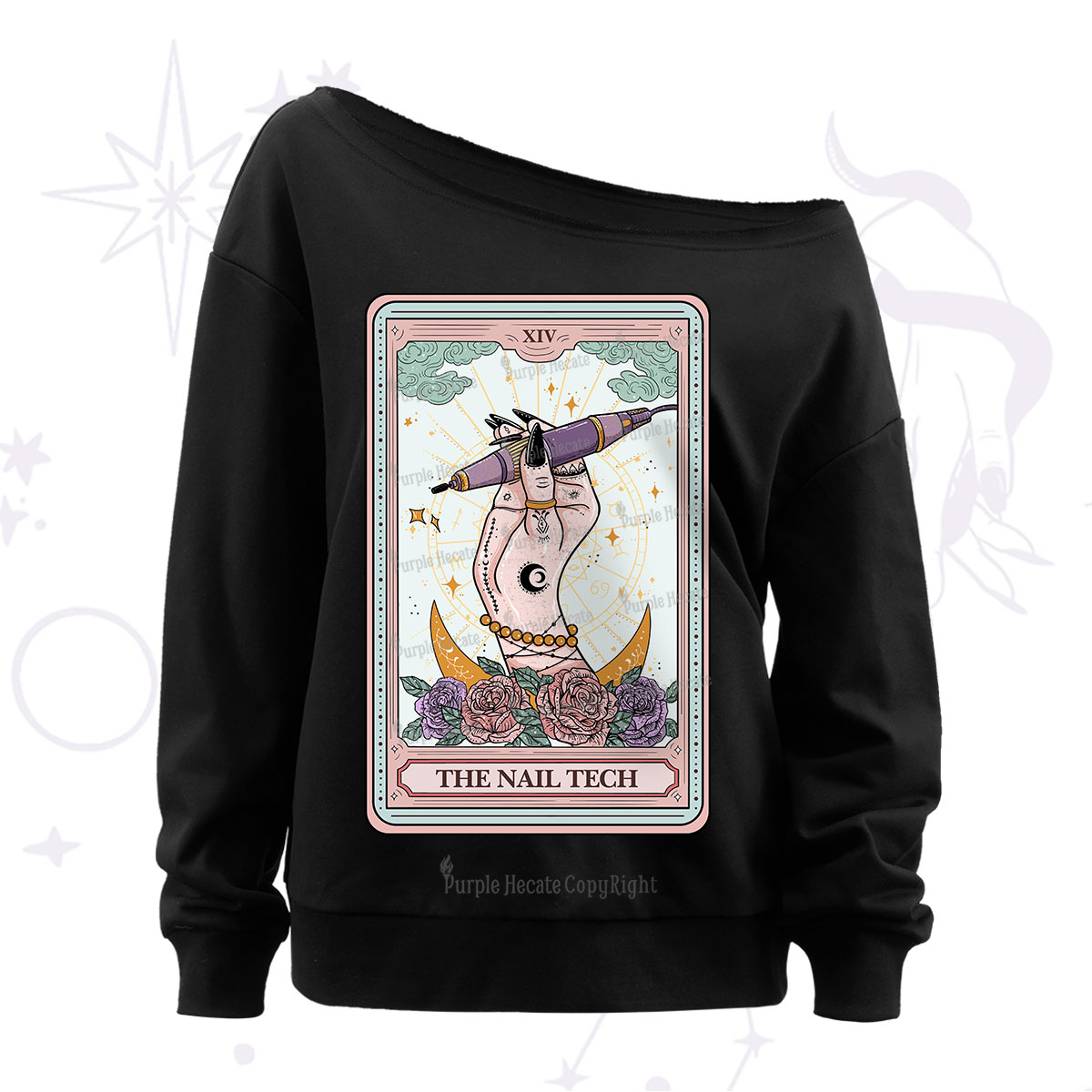 Purplehecate The Nail Tech Tarot Card Off The Shoulder Sweatshirt
