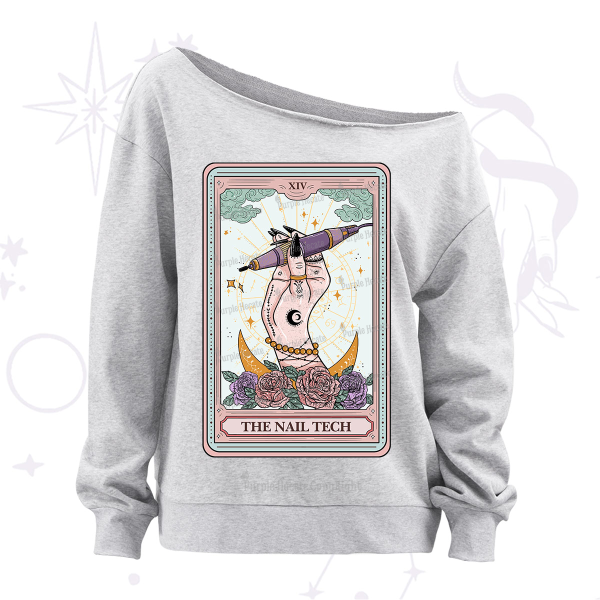 Purplehecate The Nail Tech Tarot Card Off The Shoulder Sweatshirt