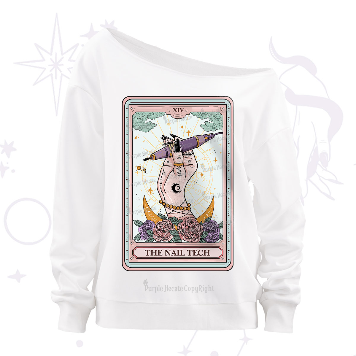 Purplehecate The Nail Tech Tarot Card Off The Shoulder Sweatshirt