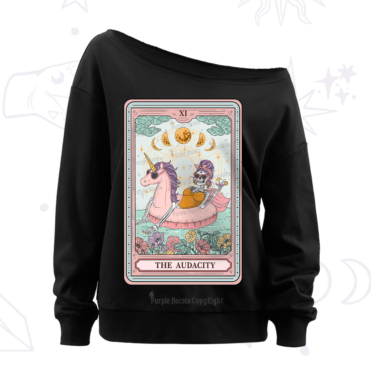 Purplehecate The Audacity Skeleton Tarot Card Off The Shoulder Sweatshirt