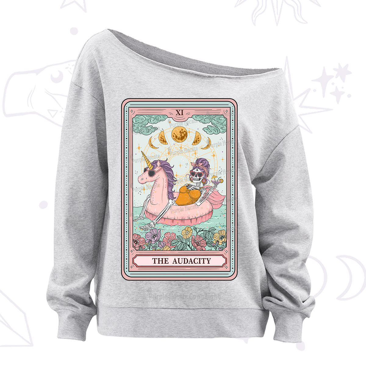 Purplehecate The Audacity Skeleton Tarot Card Off The Shoulder Sweatshirt