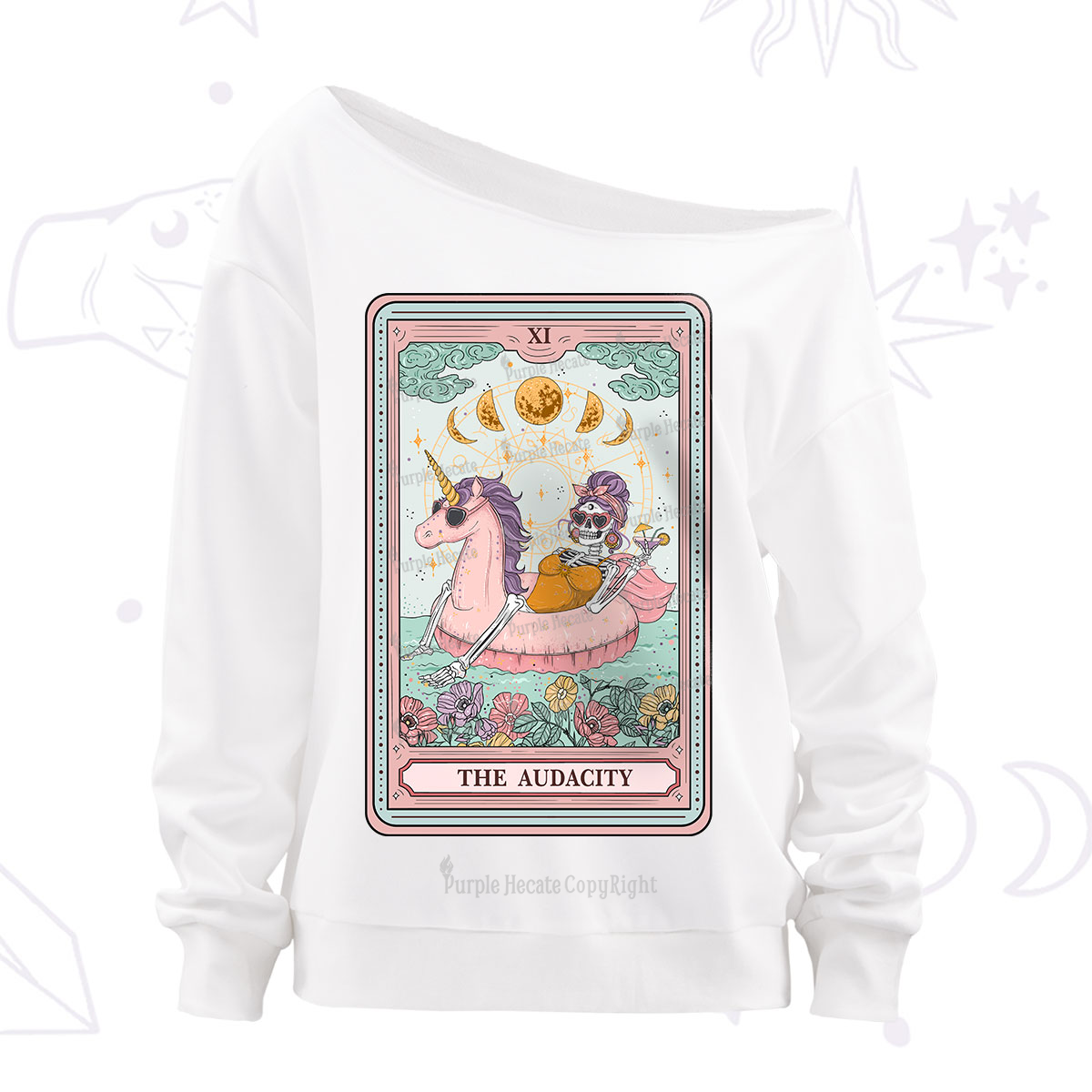 Purplehecate The Audacity Skeleton Tarot Card Off The Shoulder Sweatshirt