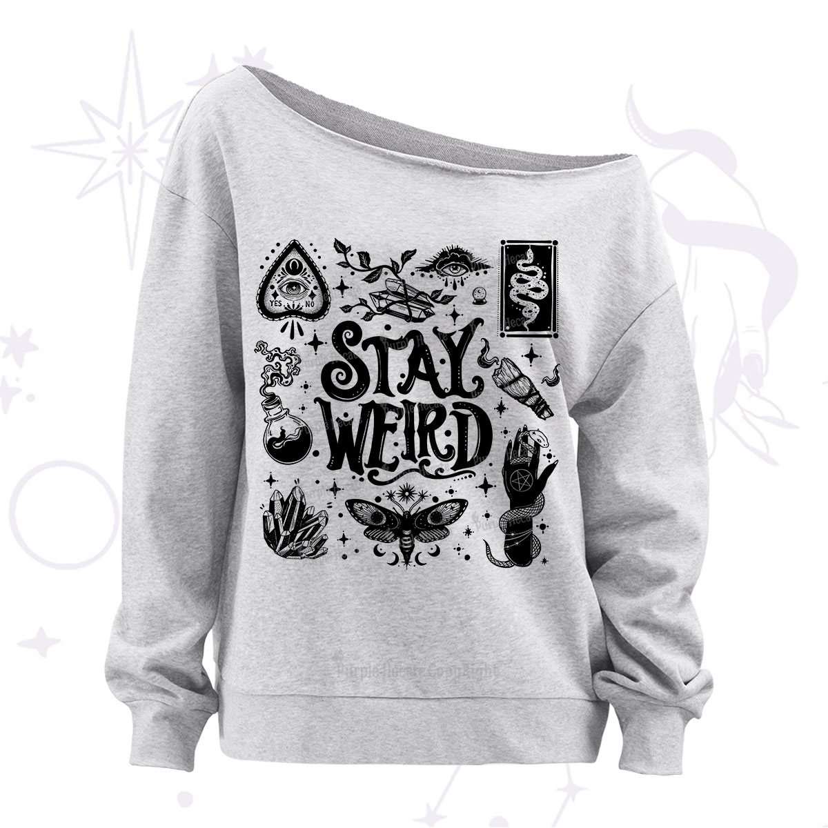 Purplehecate Stay Weird and Witchy Off The Shoulder Sweatshirt