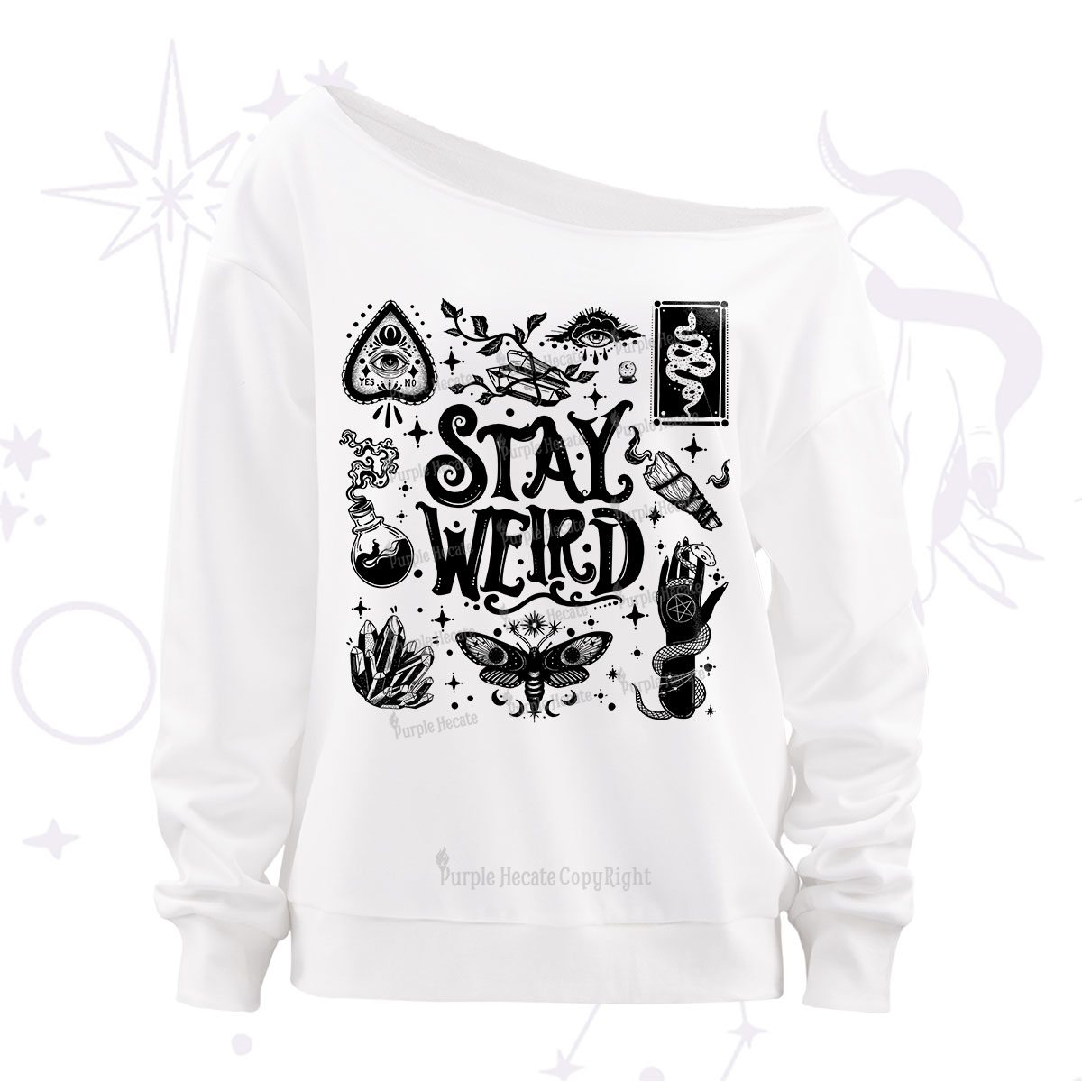 Purplehecate Stay Weird and Witchy Off The Shoulder Sweatshirt