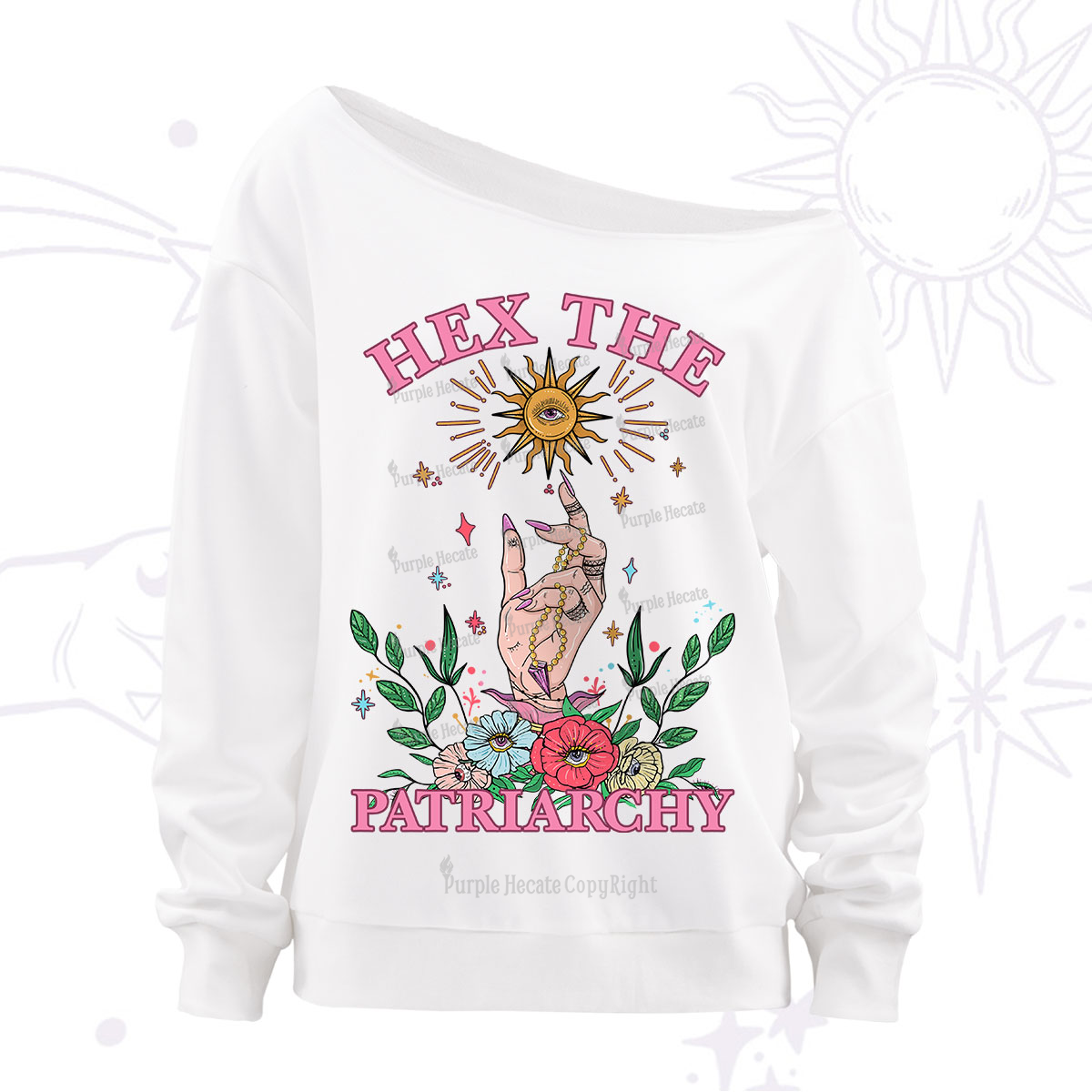 Purplehecate Hex The Patriarchy Witchy Off The Shoulder Sweatshirt