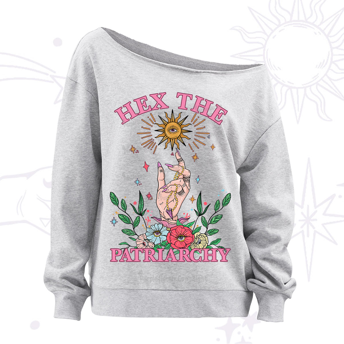 Purplehecate Hex The Patriarchy Witchy Off The Shoulder Sweatshirt